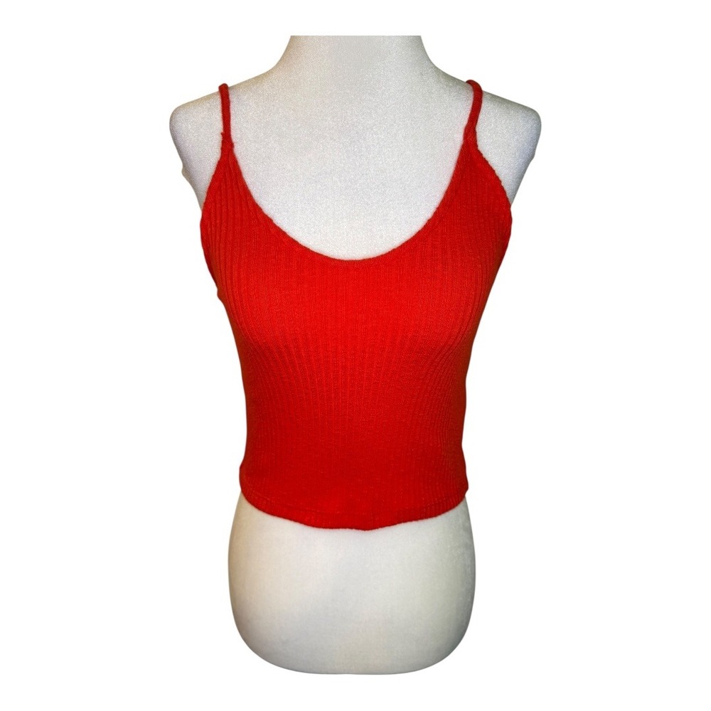 Noisy May Ribbed Tank Top V-Neck Sleeveless Crop‎ Top Flame Scarlet XS NWT